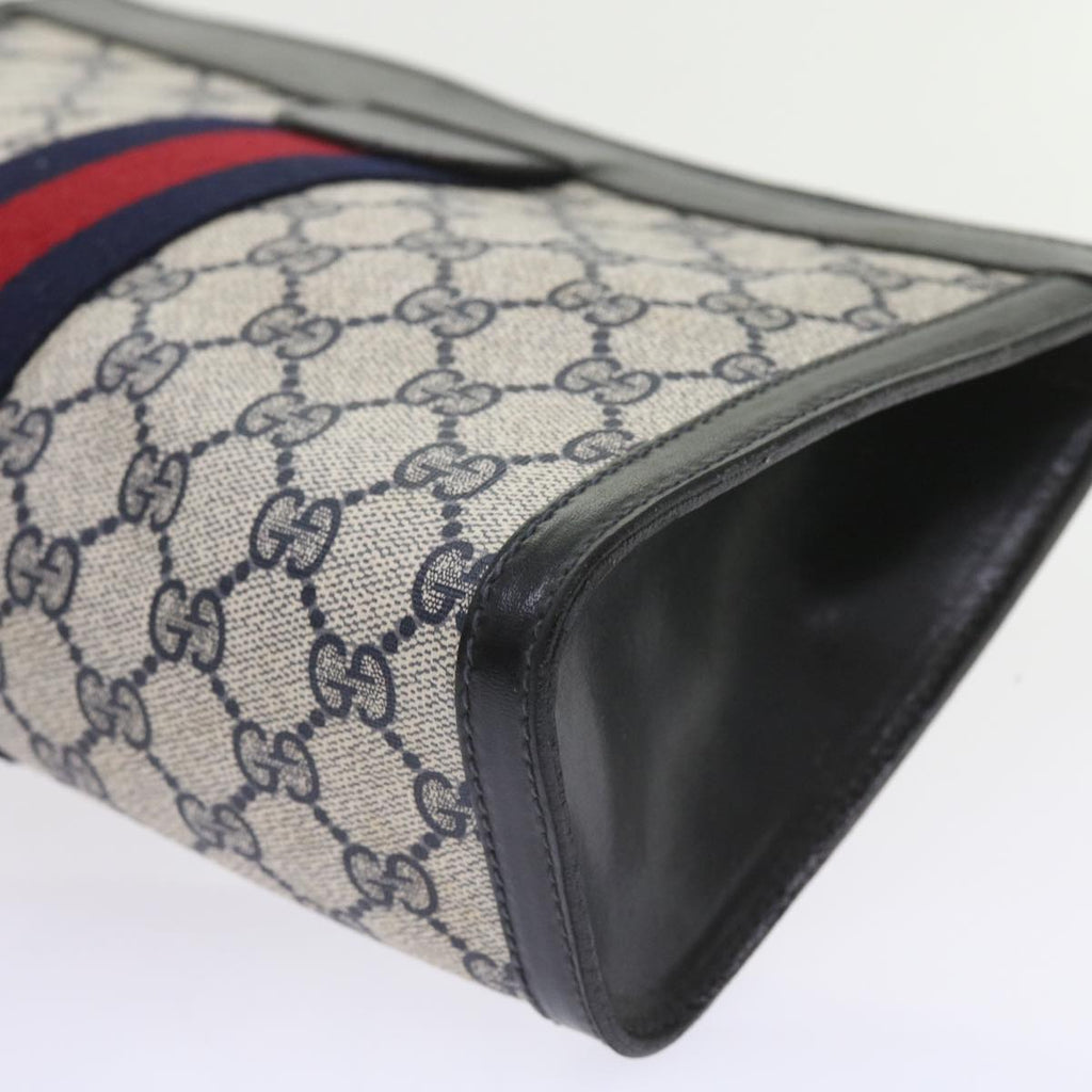 GUCCI GG Supreme Sherry Line Clutch Bag Navy Red gray 67.014.2125 yk9434