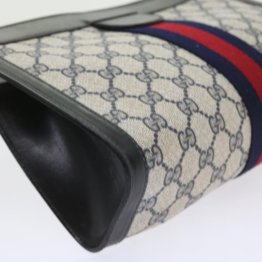 GUCCI GG Supreme Sherry Line Clutch Bag Navy Red gray 67.014.2125 yk9434