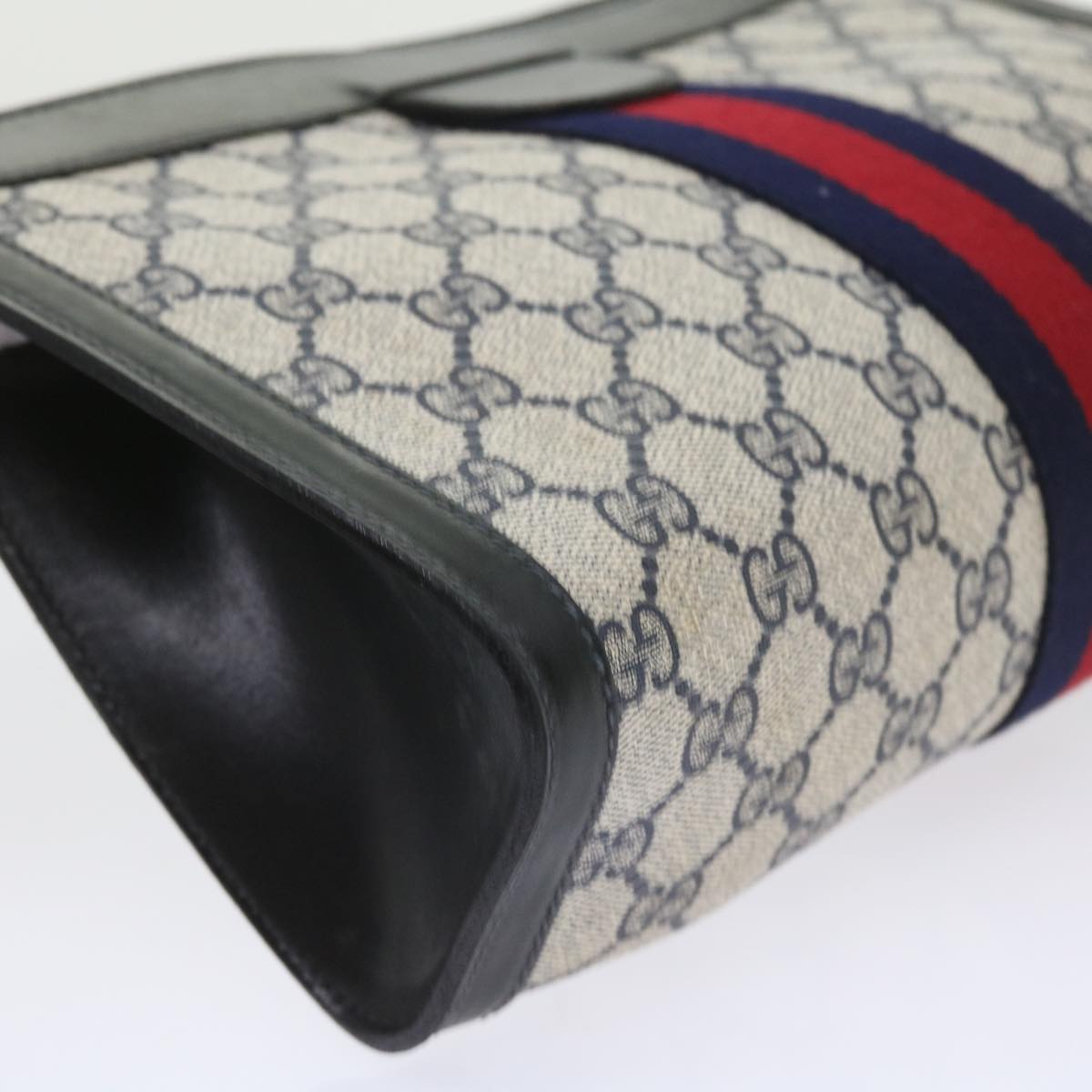 GUCCI GG Supreme Sherry Line Clutch Bag Navy Red gray 67.014.2125 yk9434