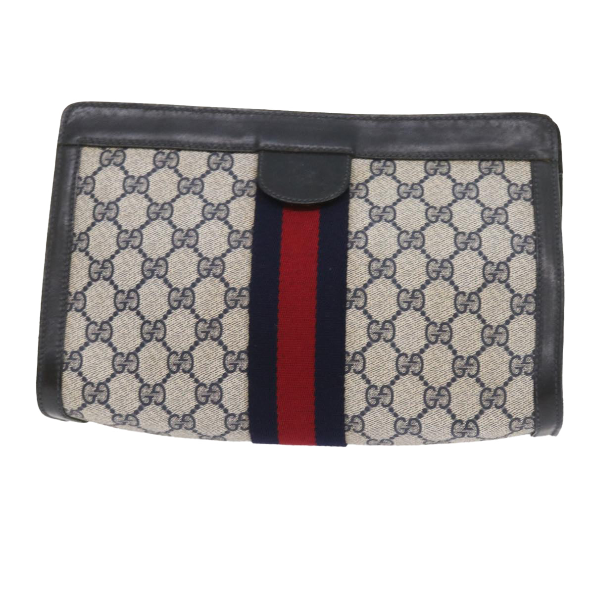GUCCI GG Supreme Sherry Line Clutch Bag Navy Red gray 67.014.2125 yk9434