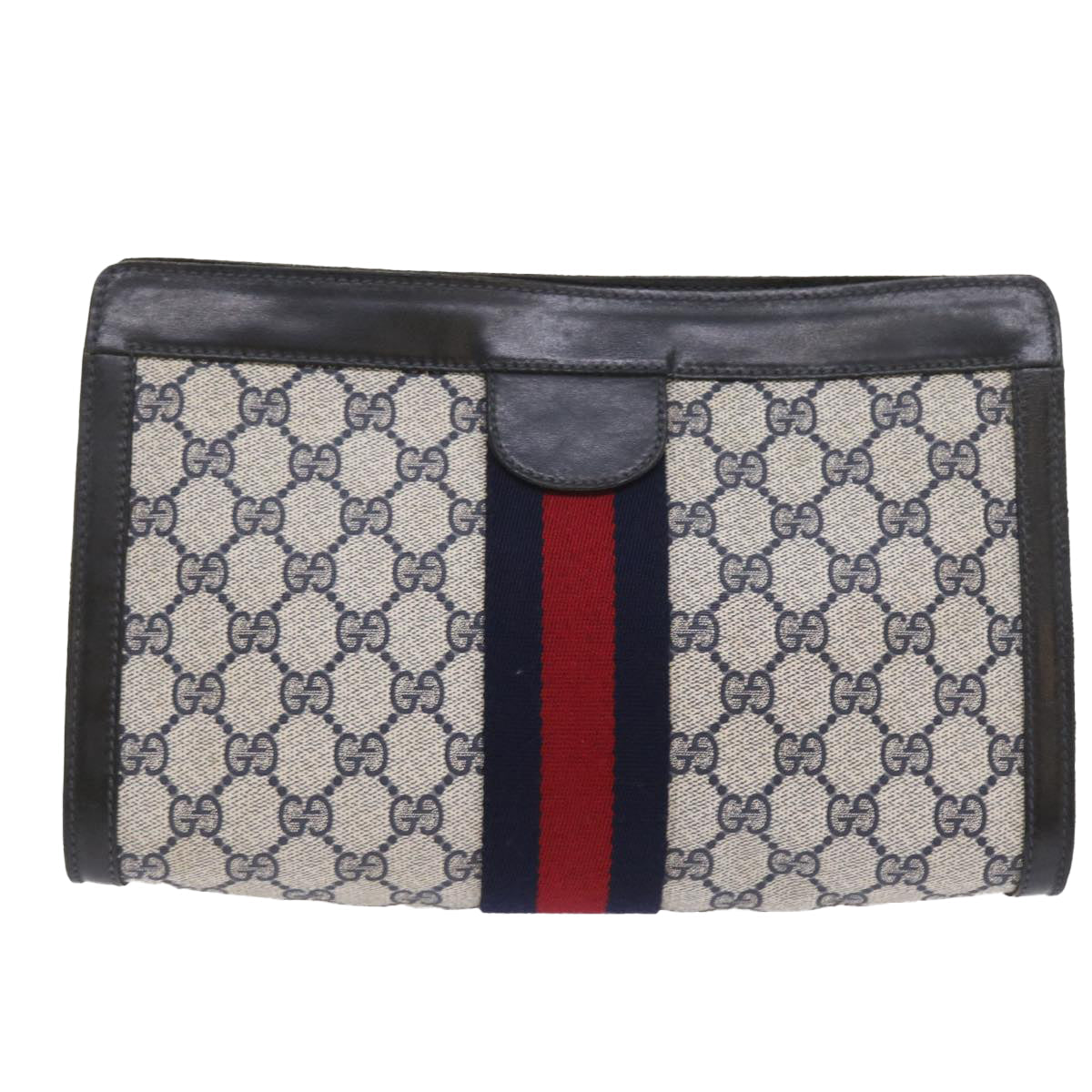 GUCCI GG Supreme Sherry Line Clutch Bag Navy Red gray 67.014.2125 yk9434