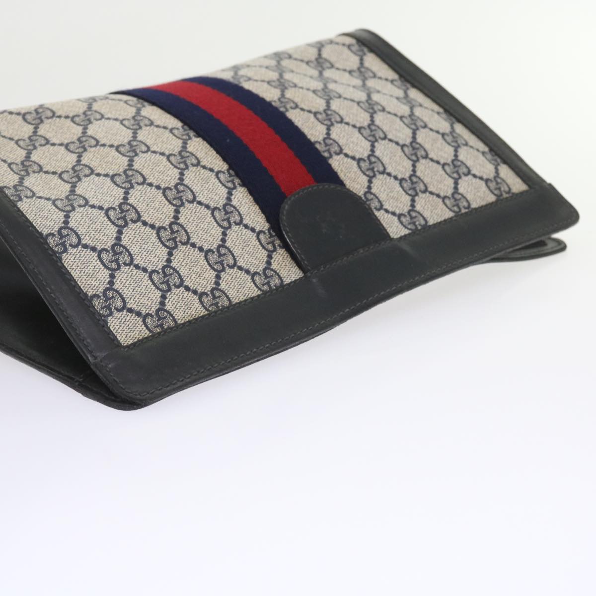 GUCCI GG Supreme Sherry Line Clutch Bag Navy Red gray 67.014.2125 yk9434
