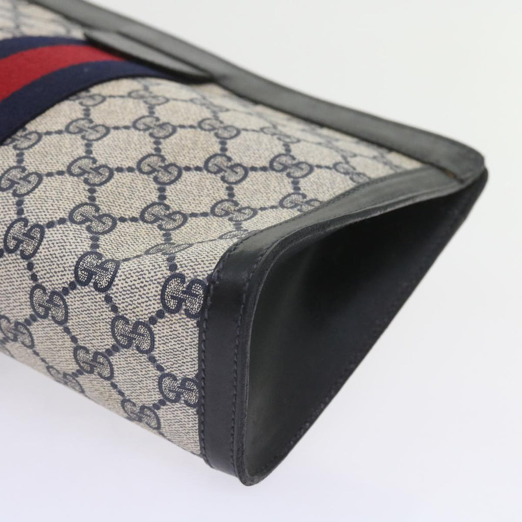 GUCCI GG Supreme Sherry Line Clutch Bag Navy Red gray 67.014.2125 yk9434