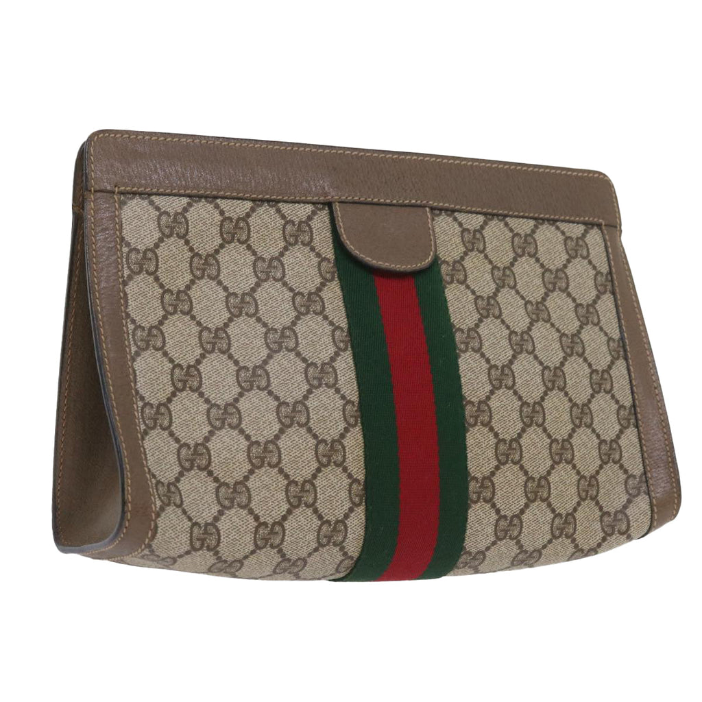 GUCCI GG Supreme Web Sherry Line Clutch Bag Beige Red 89 01 002 yk9437