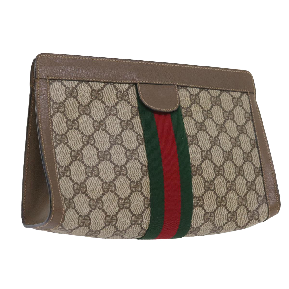 GUCCI GG Supreme Web Sherry Line Clutch Bag Beige Red 89 01 002 yk9437
