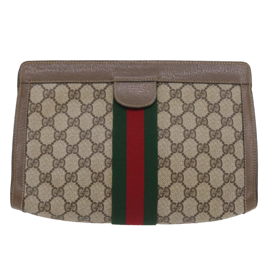 GUCCI GG Supreme Web Sherry Line Clutch Bag Beige Red 89 01 002 yk9437