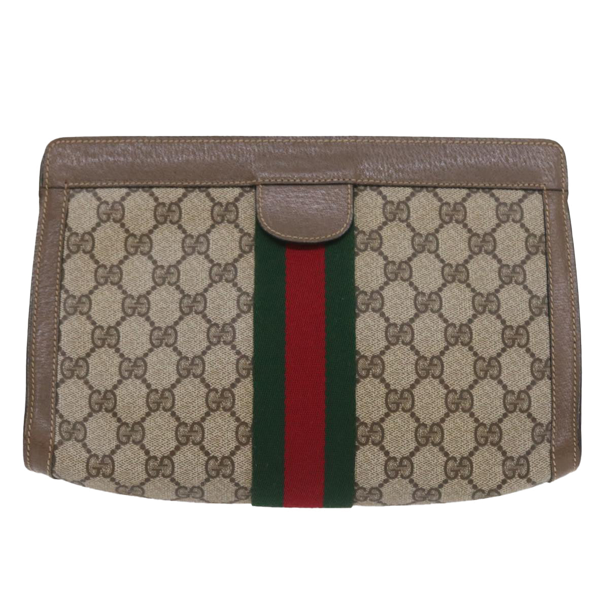 GUCCI GG Supreme Web Sherry Line Clutch Bag Beige Red 89 01 002 yk9437
