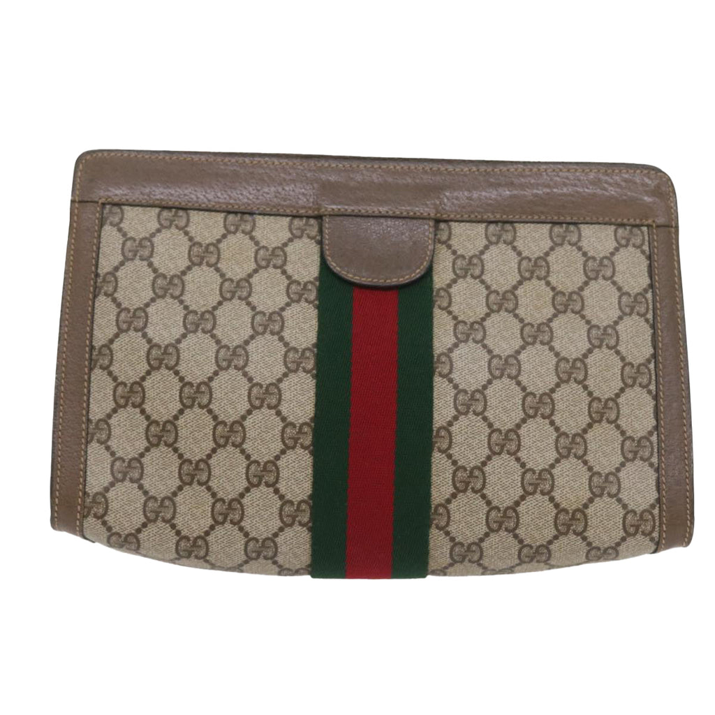 GUCCI GG Supreme Web Sherry Line Clutch Bag Beige Red 89 01 002 yk9437