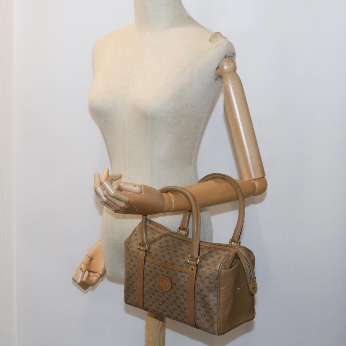 GUCCI Micro GG Supreme Boston Bag PVC Leather Beige yk9452