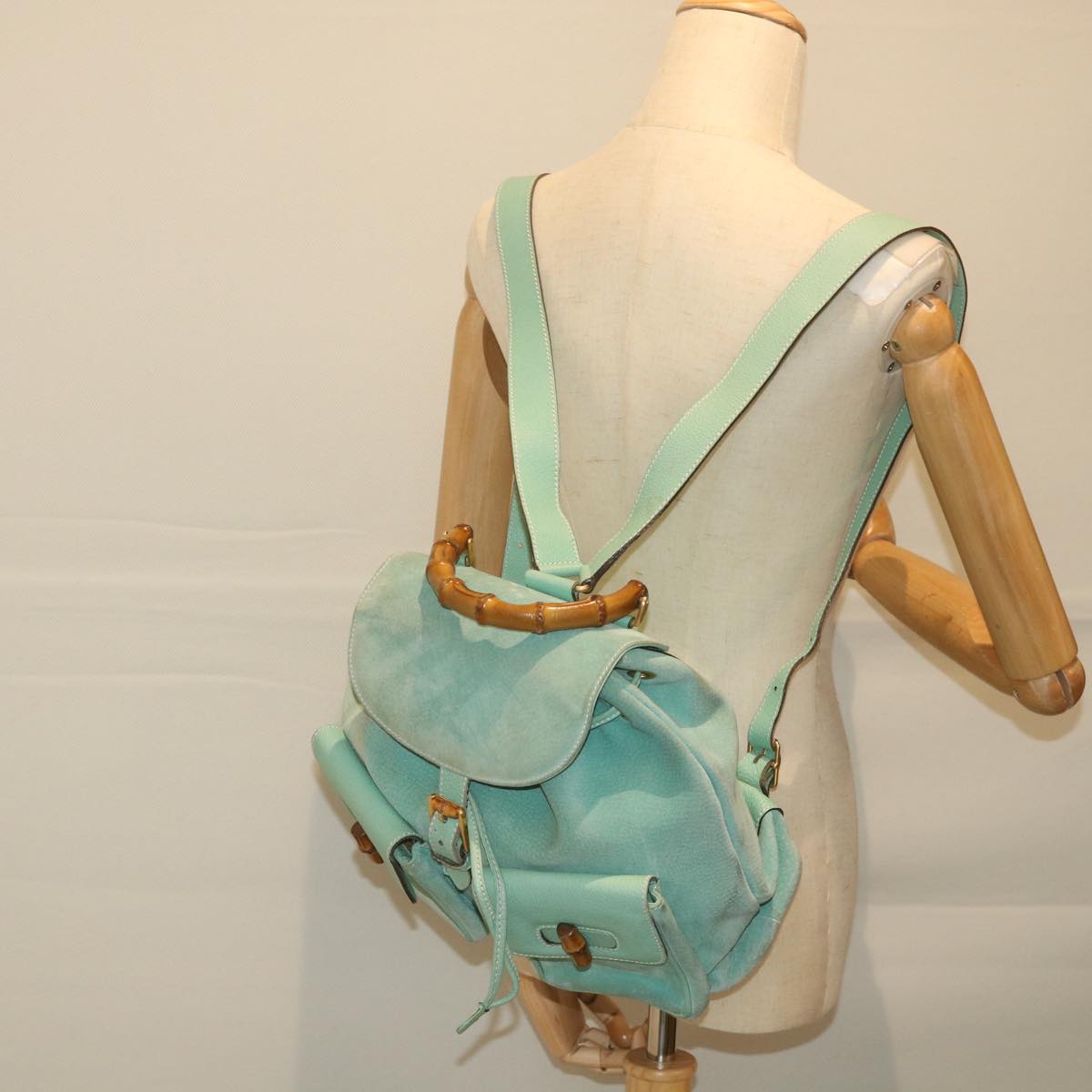 GUCCI Bamboo Backpack Suede Blue 003 1998 0016 yk9453