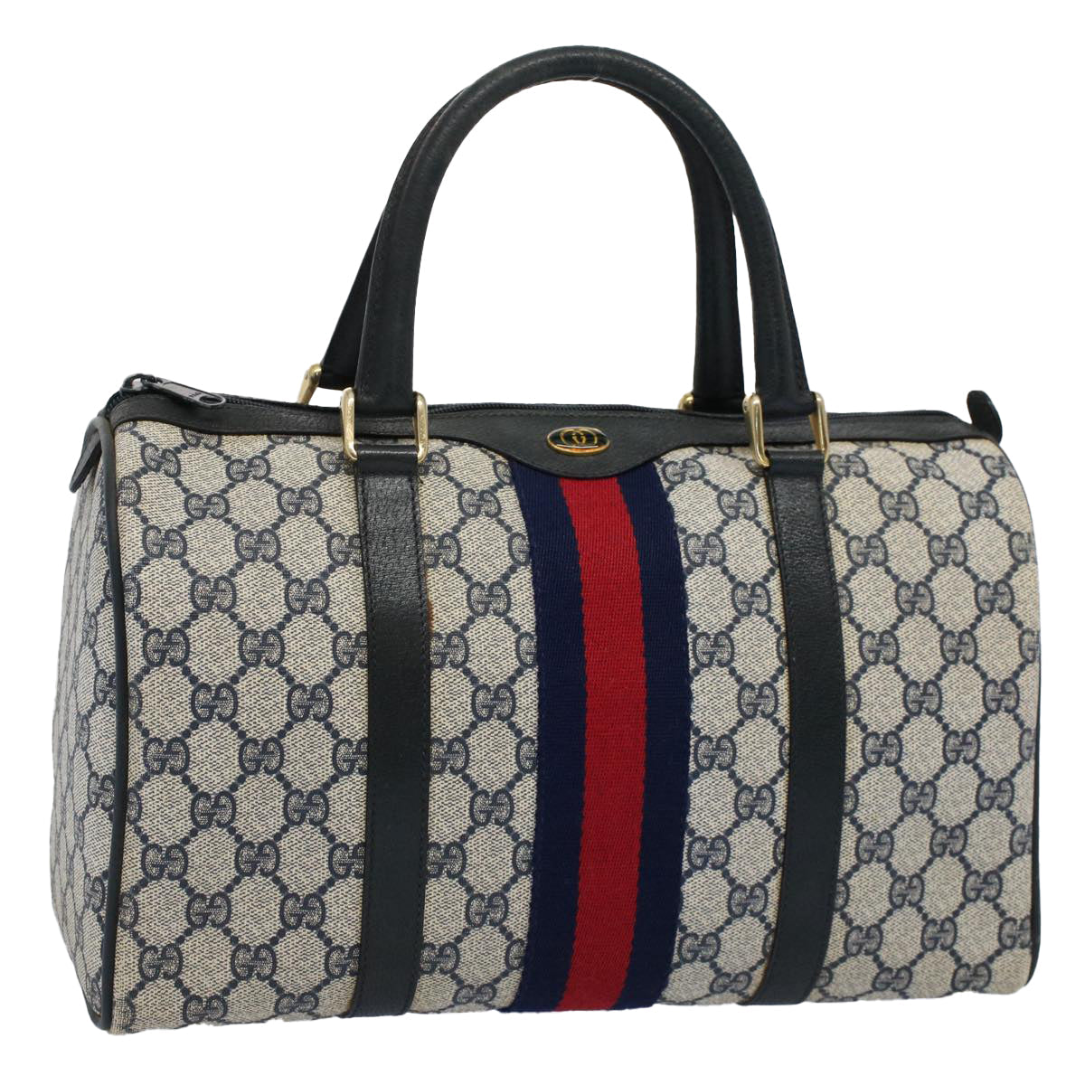GUCCI GG Supreme Sherry Line Boston Bag Red Navy 10 01 3842 yk9458