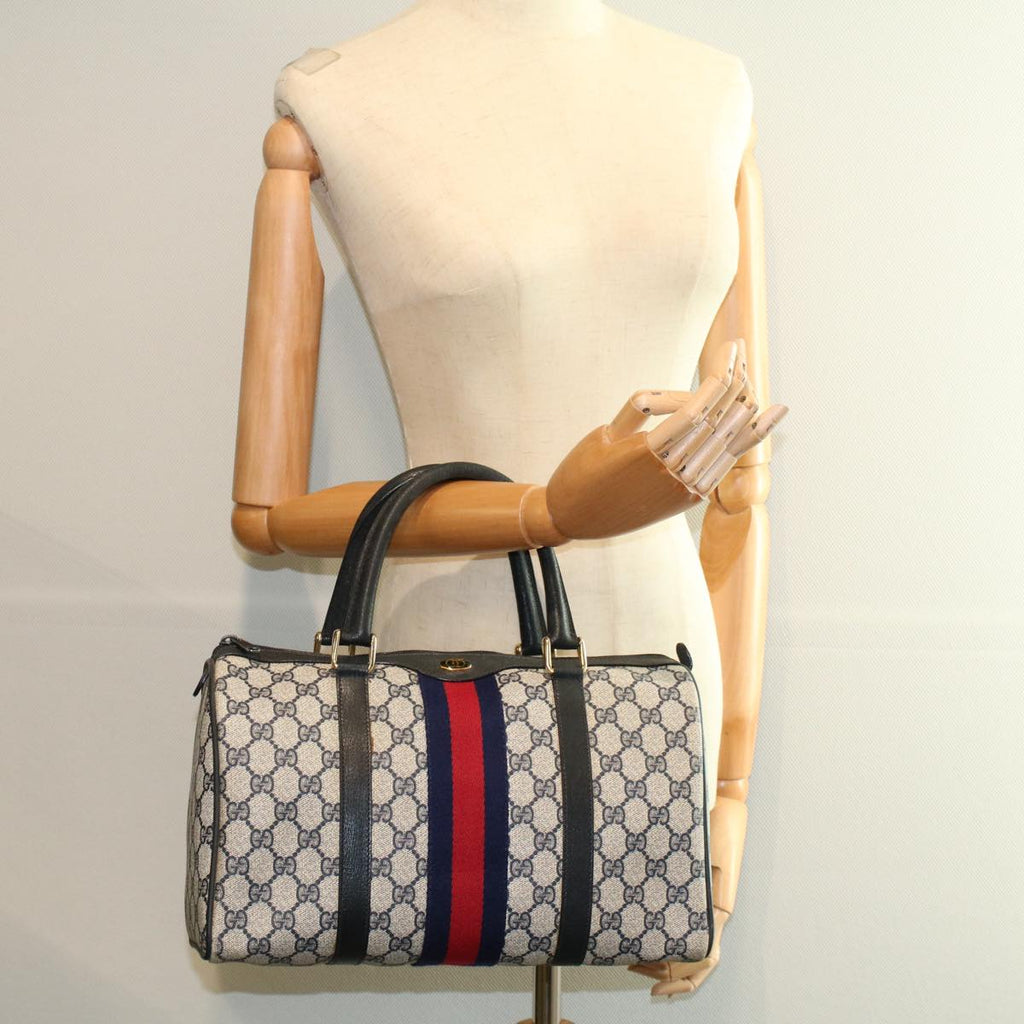 GUCCI GG Supreme Sherry Line Boston Bag Red Navy 10 01 3842 yk9458