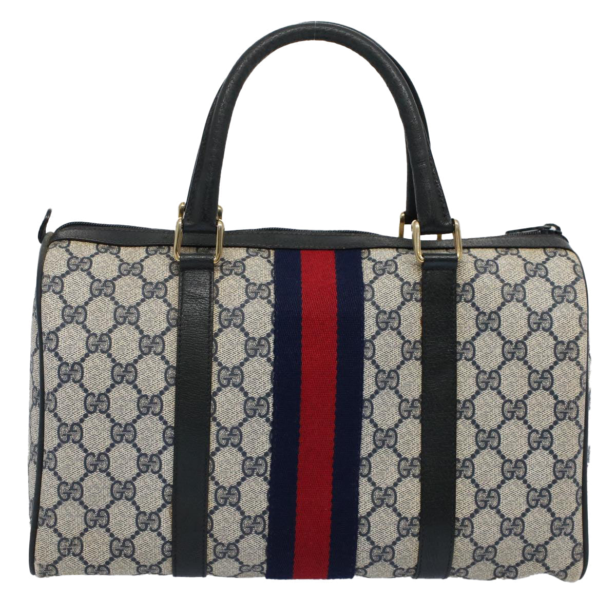 GUCCI GG Supreme Sherry Line Boston Bag Red Navy 10 01 3842 yk9458