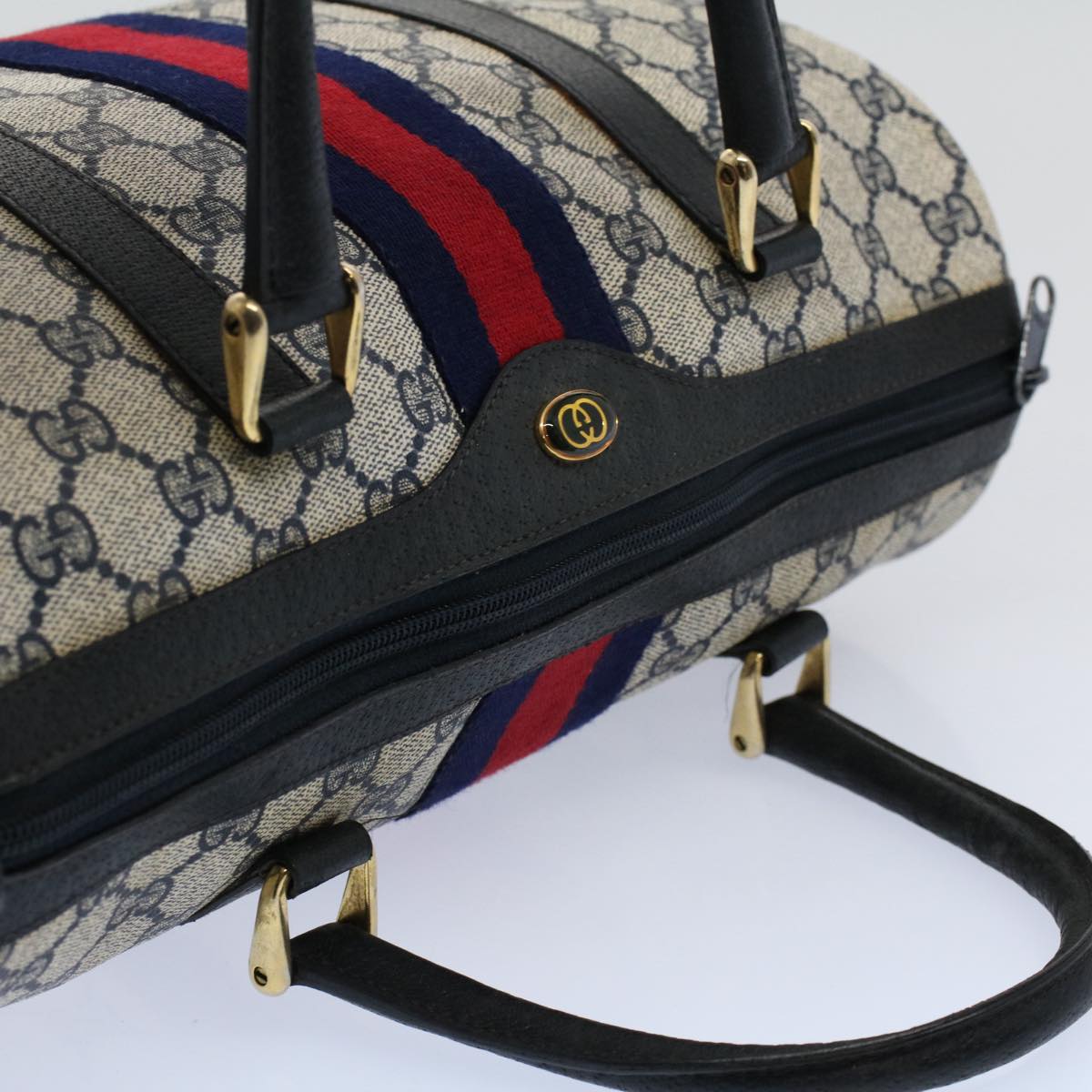 GUCCI GG Supreme Sherry Line Boston Bag Red Navy 10 01 3842 yk9458