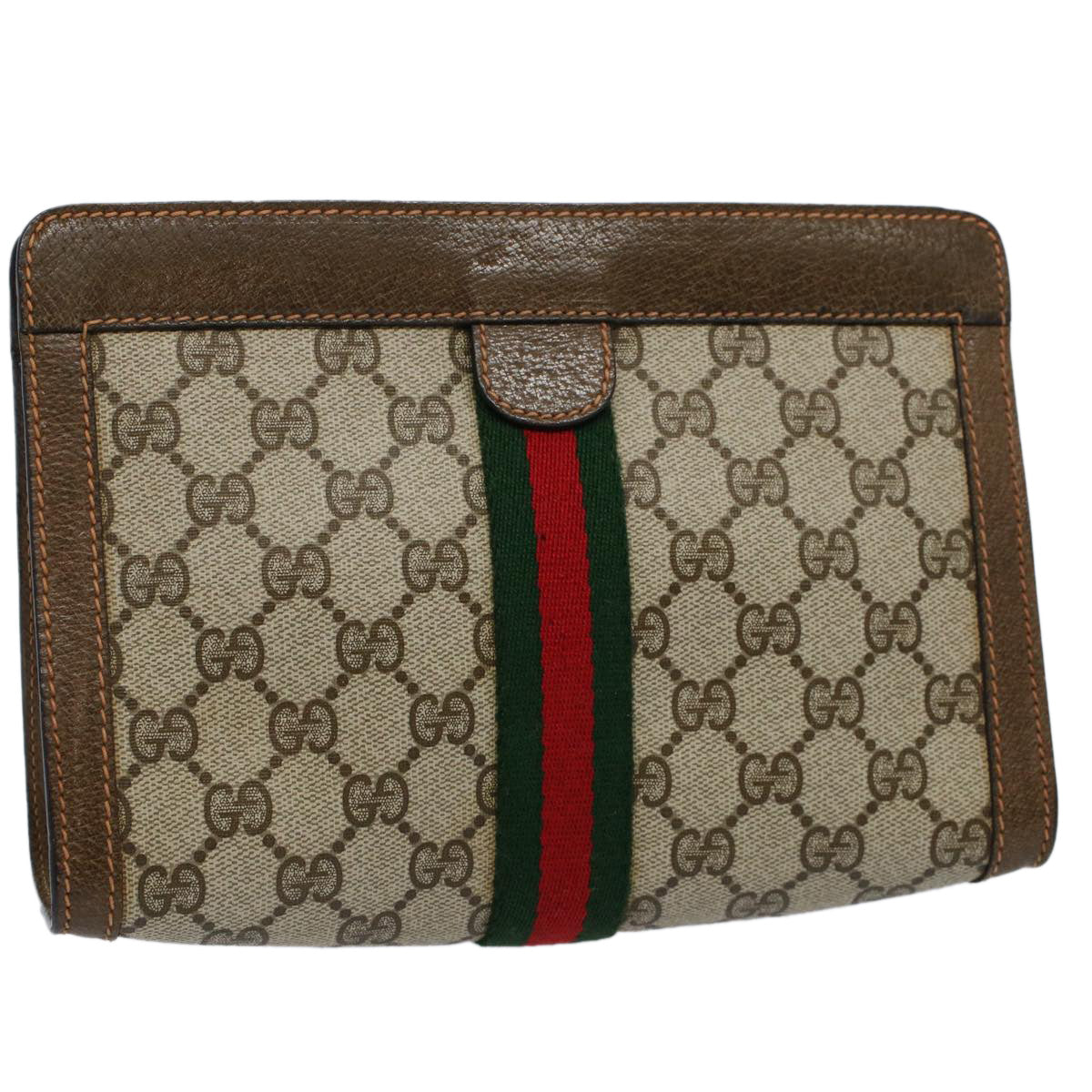 GUCCI GG Supreme Web Sherry Line Clutch Bag Beige Red 89 01 001 yk9462