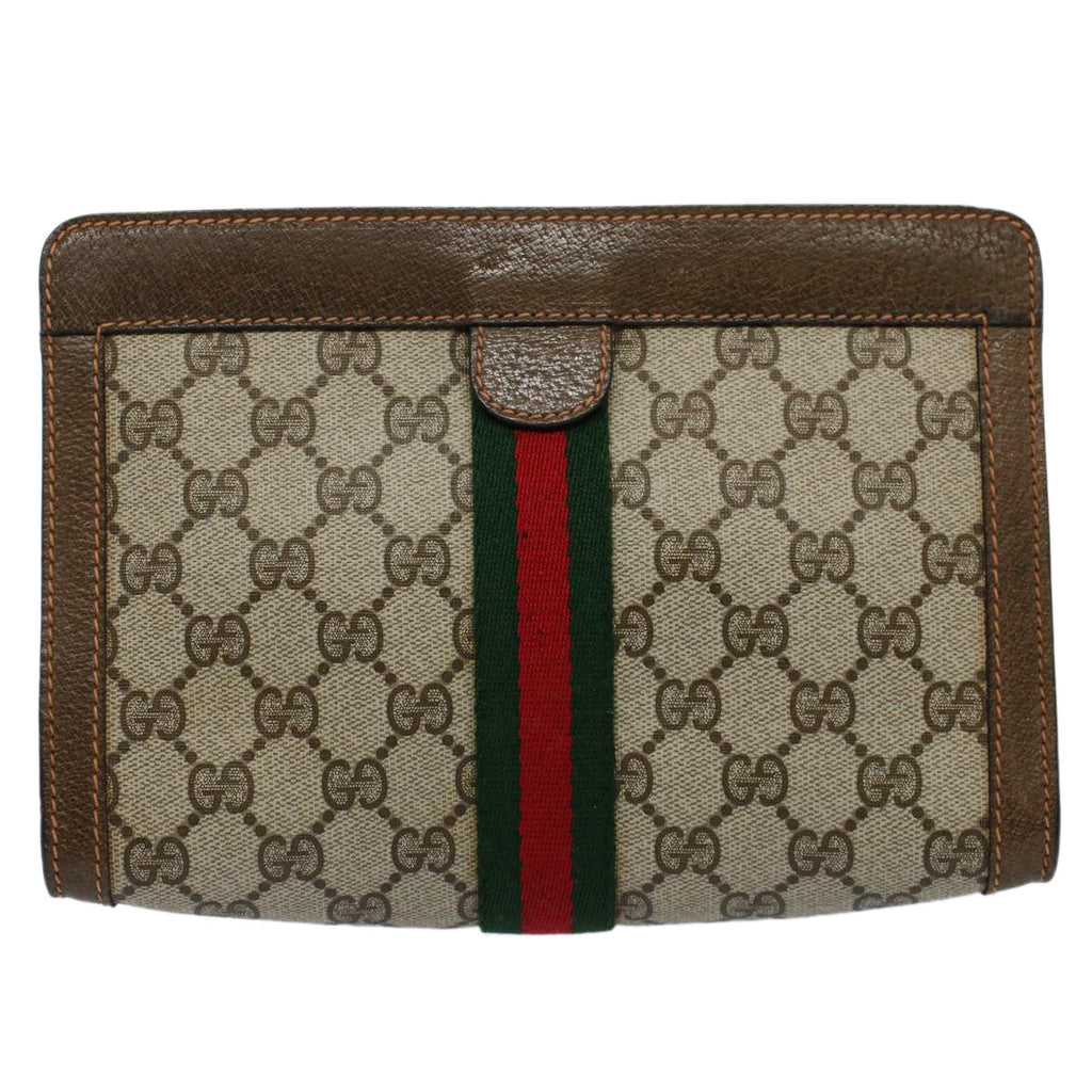 GUCCI GG Supreme Web Sherry Line Clutch Bag Beige Red 89 01 001 yk9462