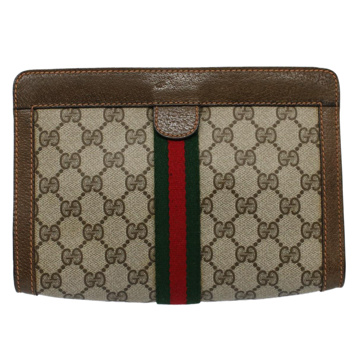 GUCCI GG Supreme Web Sherry Line Clutch Bag Beige Red 89 01 001 yk9462