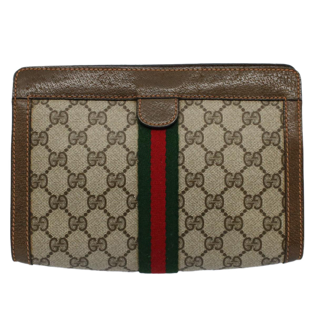 GUCCI GG Supreme Web Sherry Line Clutch Bag Beige Red 89 01 001 yk9462