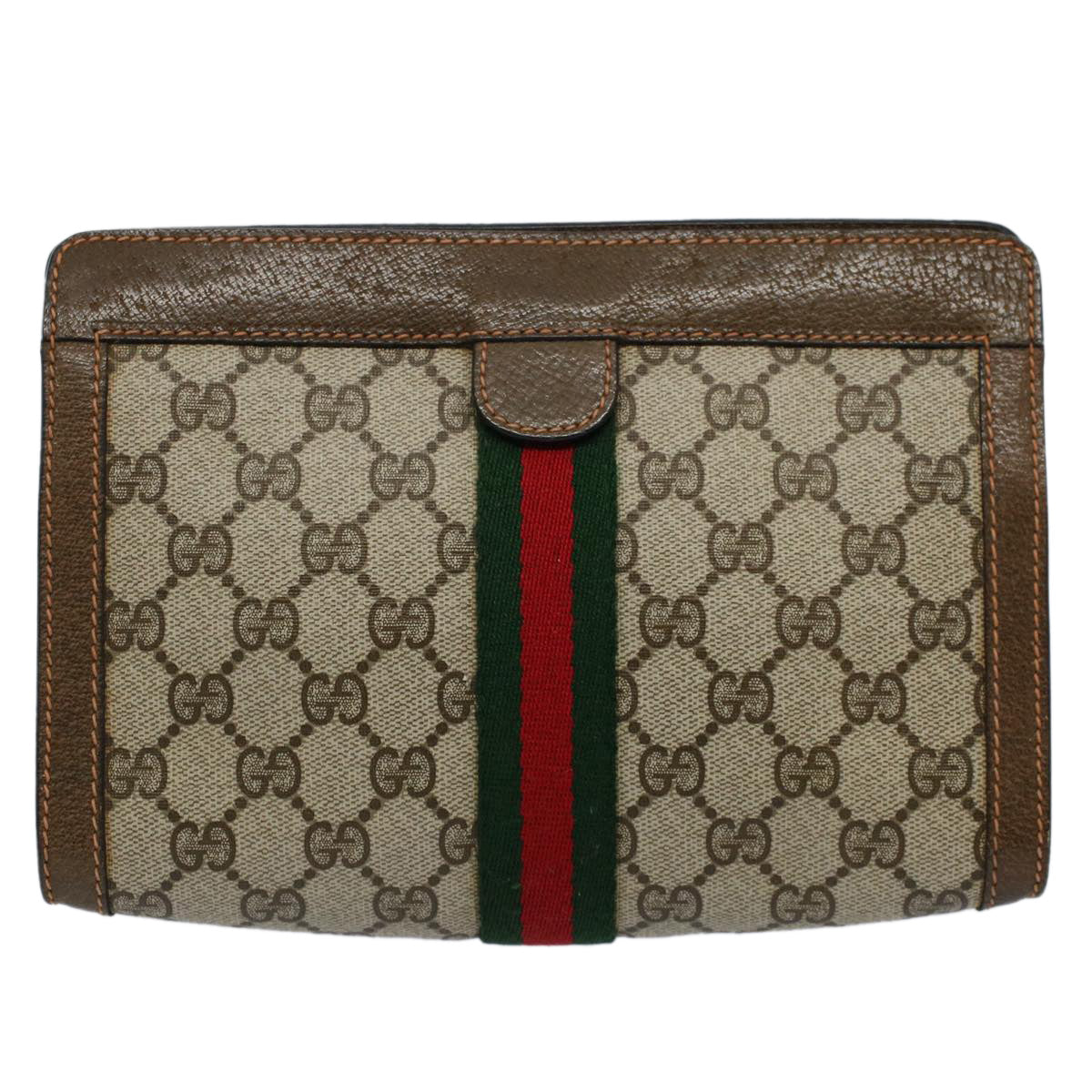 GUCCI GG Supreme Web Sherry Line Clutch Bag Beige Red 89 01 001 yk9462