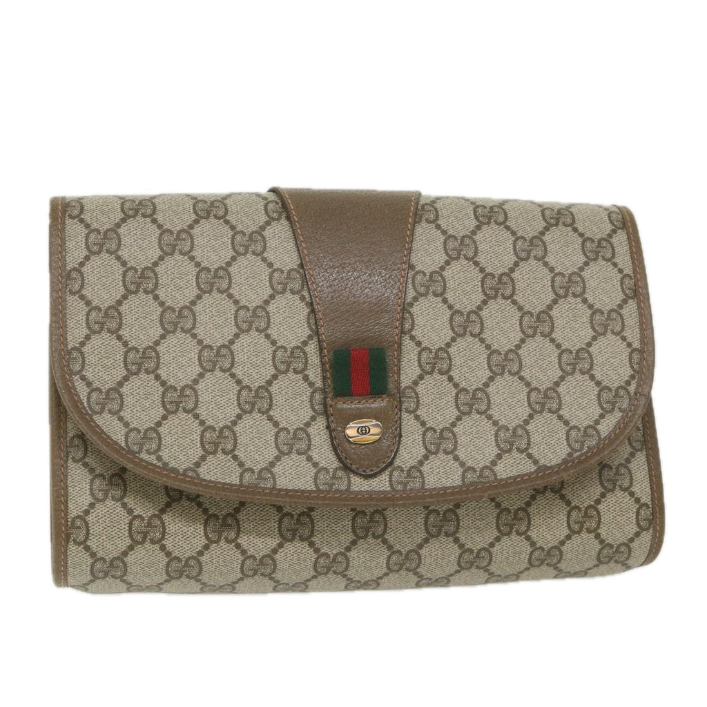 GUCCI GG Supreme Web Sherry Line Clutch Bag Beige Red 89 01 030 yk9482