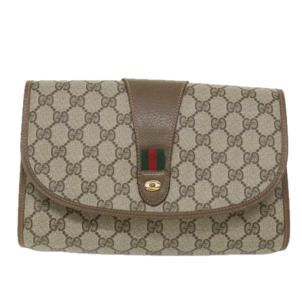 GUCCI GG Supreme Web Sherry Line Clutch Bag Beige Red 89 01 030 yk9482