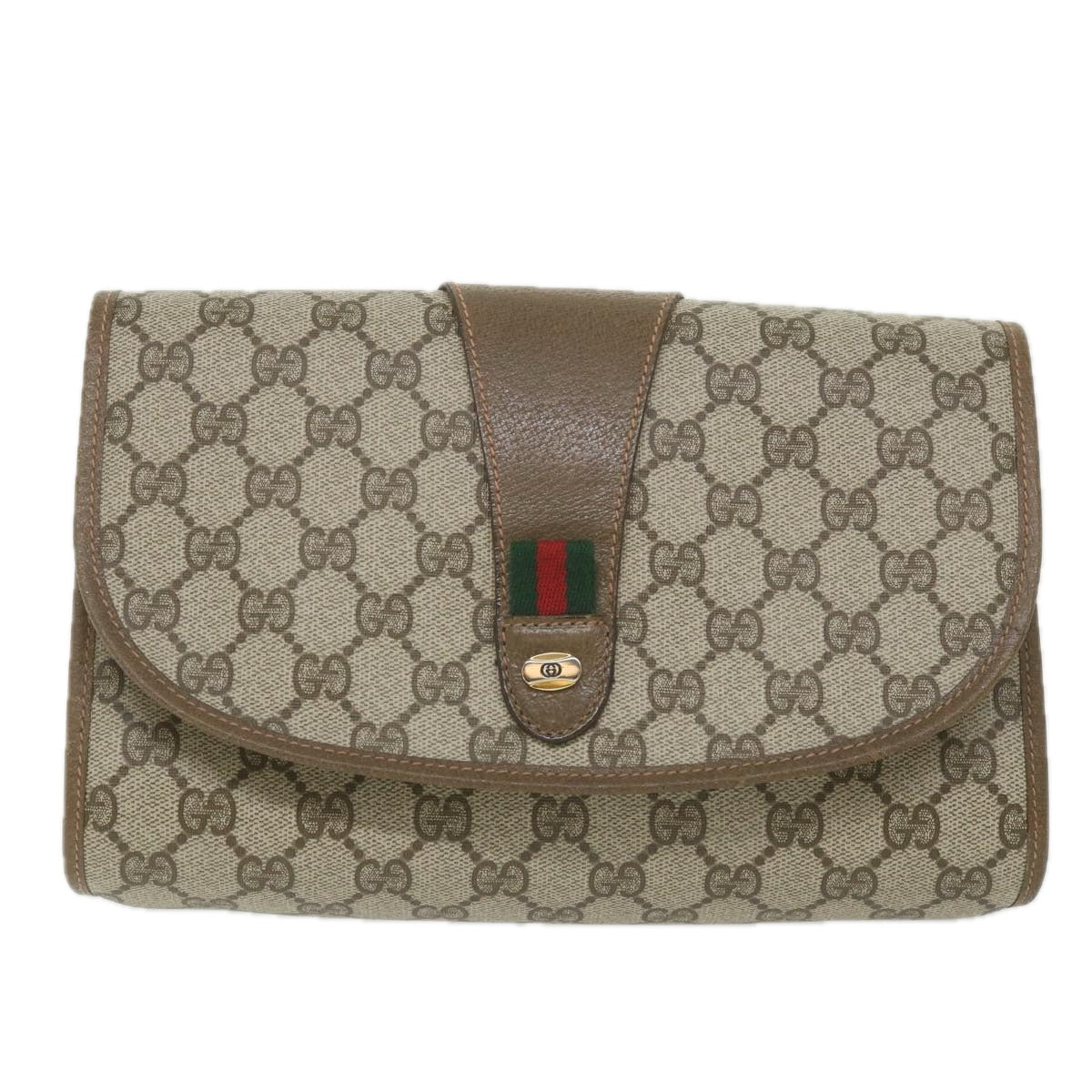 GUCCI GG Supreme Web Sherry Line Clutch Bag Beige Red 89 01 030 yk9482