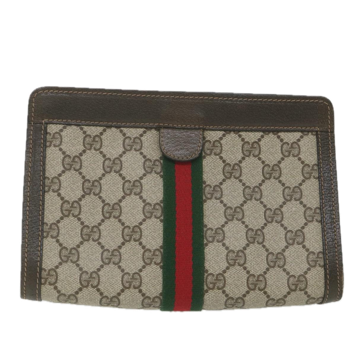 GUCCI GG Supreme Web Sherry Line Clutch Bag Beige Red 41 014 2125 23 yk9483