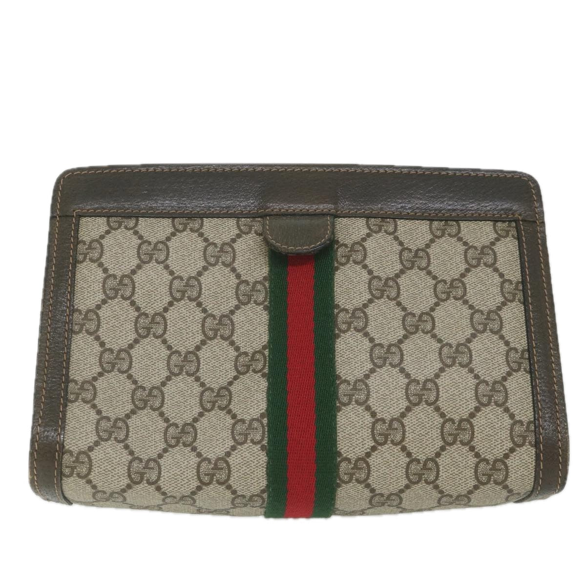GUCCI GG Supreme Web Sherry Line Clutch Bag Beige Red 41 014 2125 23 yk9483