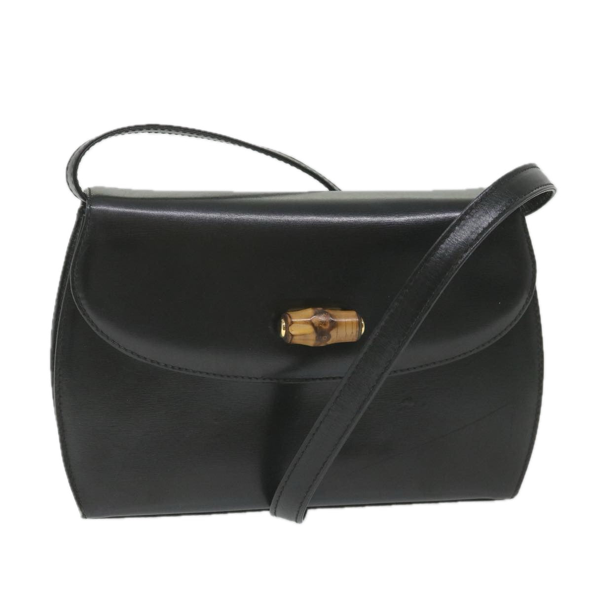 GUCCI Bamboo Turn Lock Shoulder Bag Leather Black 004 46 0474 yk9494