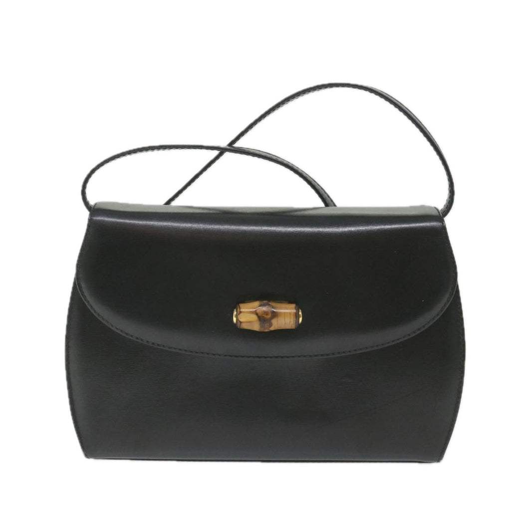 GUCCI Bamboo Turn Lock Shoulder Bag Leather Black 004 46 0474 yk9494