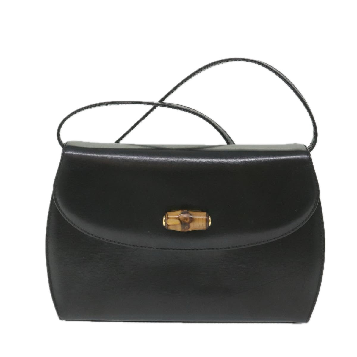 GUCCI Bamboo Turn Lock Shoulder Bag Leather Black 004 46 0474 yk9494