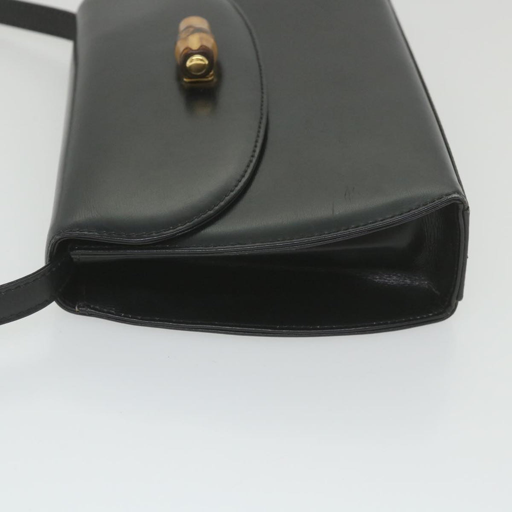 GUCCI Bamboo Turn Lock Shoulder Bag Leather Black 004 46 0474 yk9494