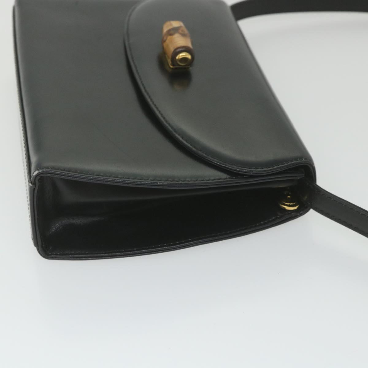 GUCCI Bamboo Turn Lock Shoulder Bag Leather Black 004 46 0474 yk9494