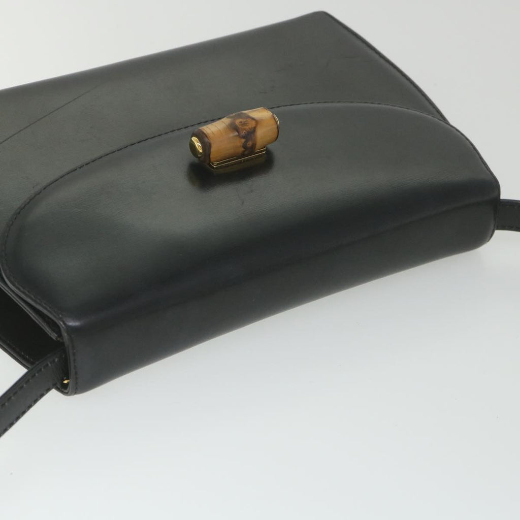 GUCCI Bamboo Turn Lock Shoulder Bag Leather Black 004 46 0474 yk9494