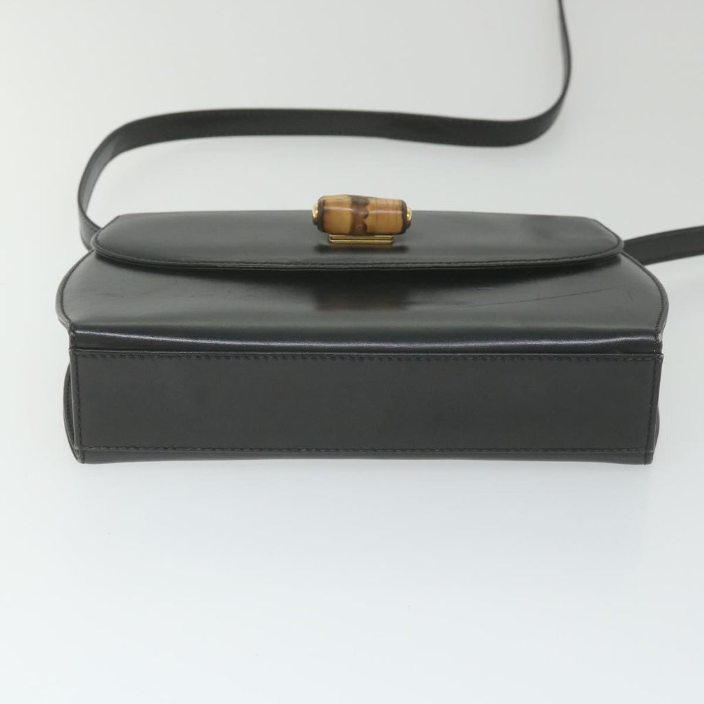 GUCCI Bamboo Turn Lock Shoulder Bag Leather Black 004 46 0474 yk9494