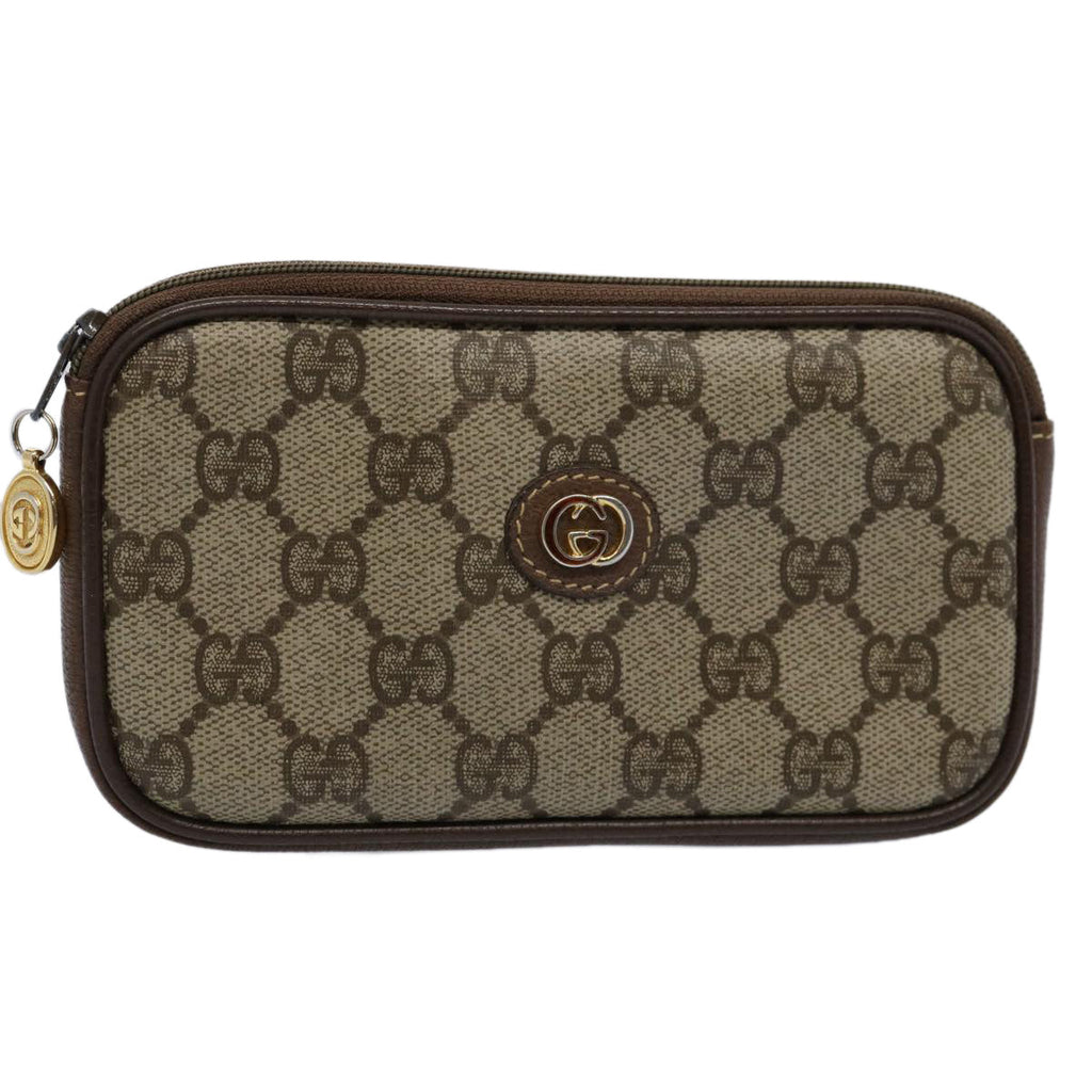GUCCI GG Supreme Pouch PVC Leather Beige yk9504