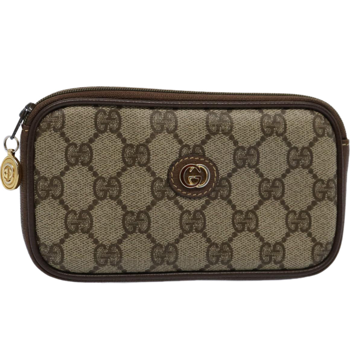 GUCCI GG Supreme Pouch PVC Leather Beige yk9504