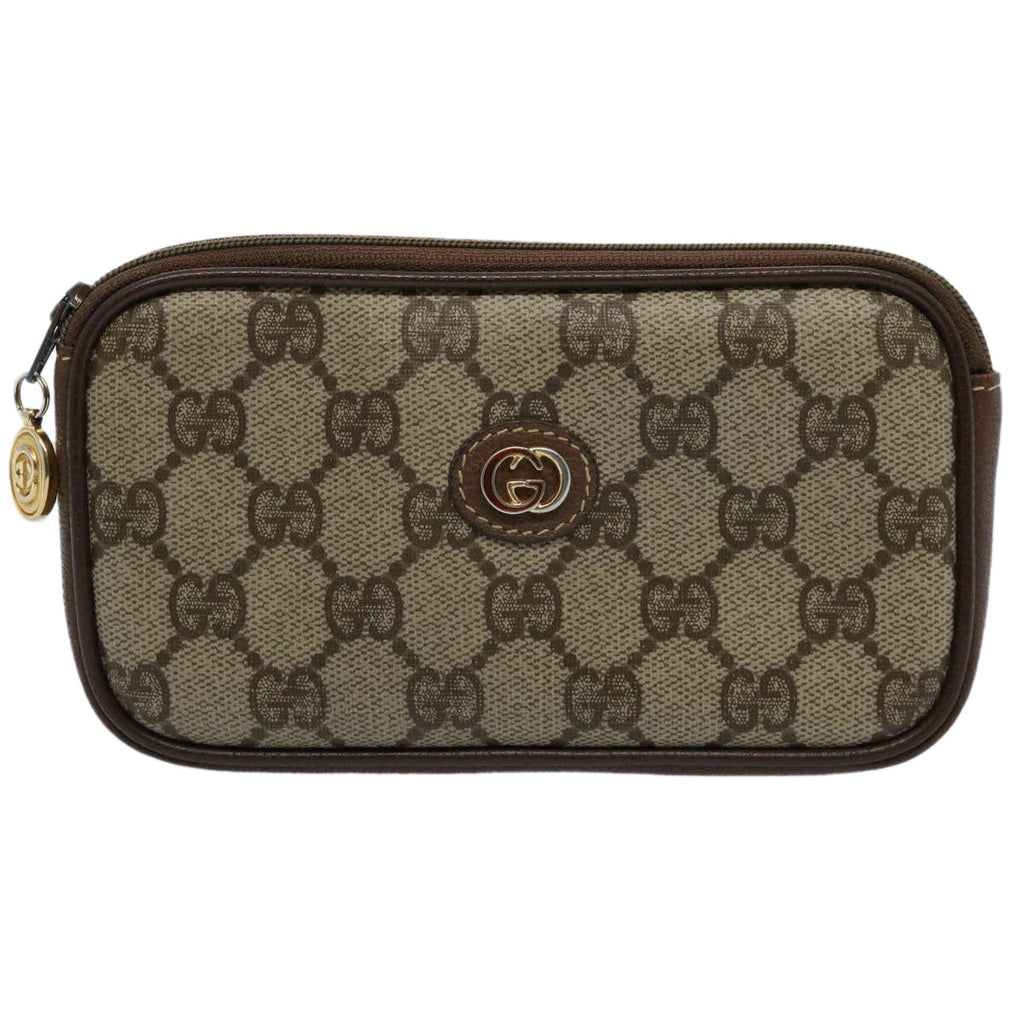 GUCCI GG Supreme Pouch PVC Leather Beige yk9504