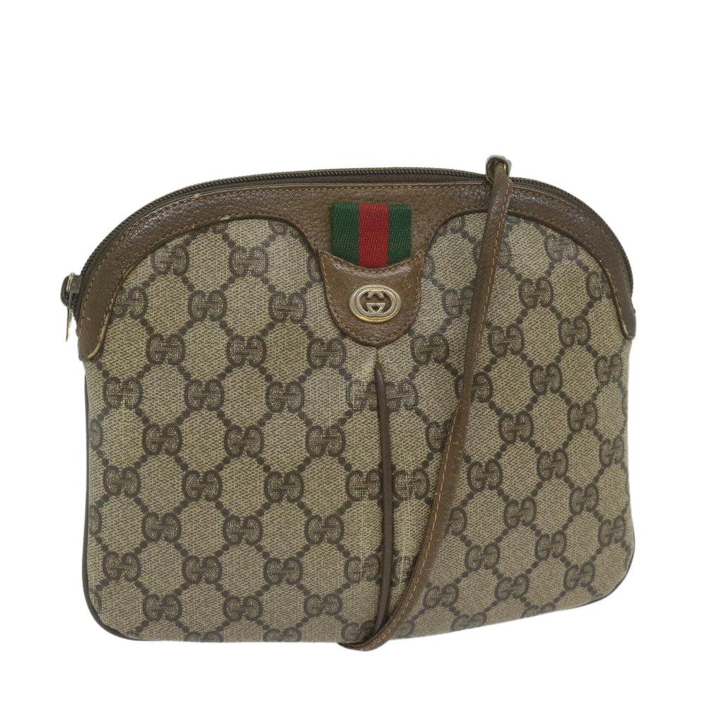 GUCCI GG Supreme Web Sherry Line Shoulder Bag PVC Leather Beige Red yk9505