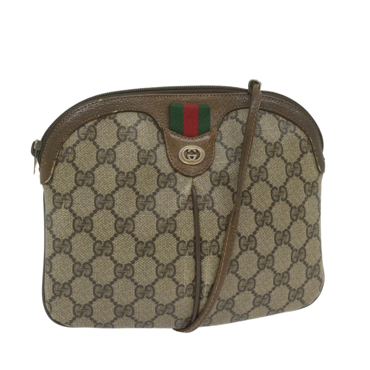 GUCCI GG Supreme Web Sherry Line Shoulder Bag PVC Leather Beige Red yk9505