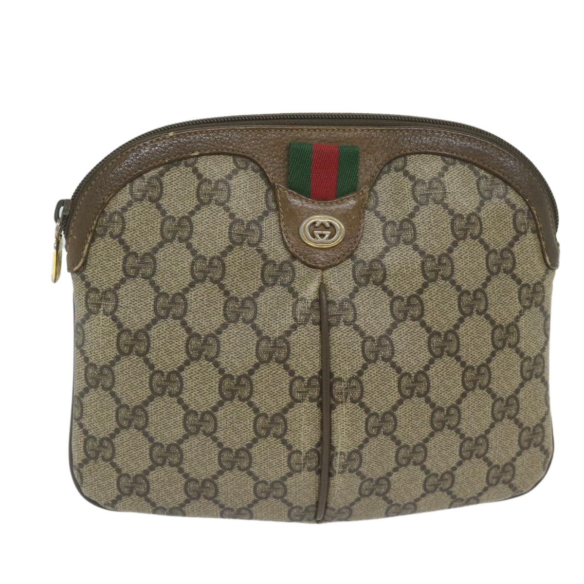 GUCCI GG Supreme Web Sherry Line Shoulder Bag PVC Leather Beige Red yk9505
