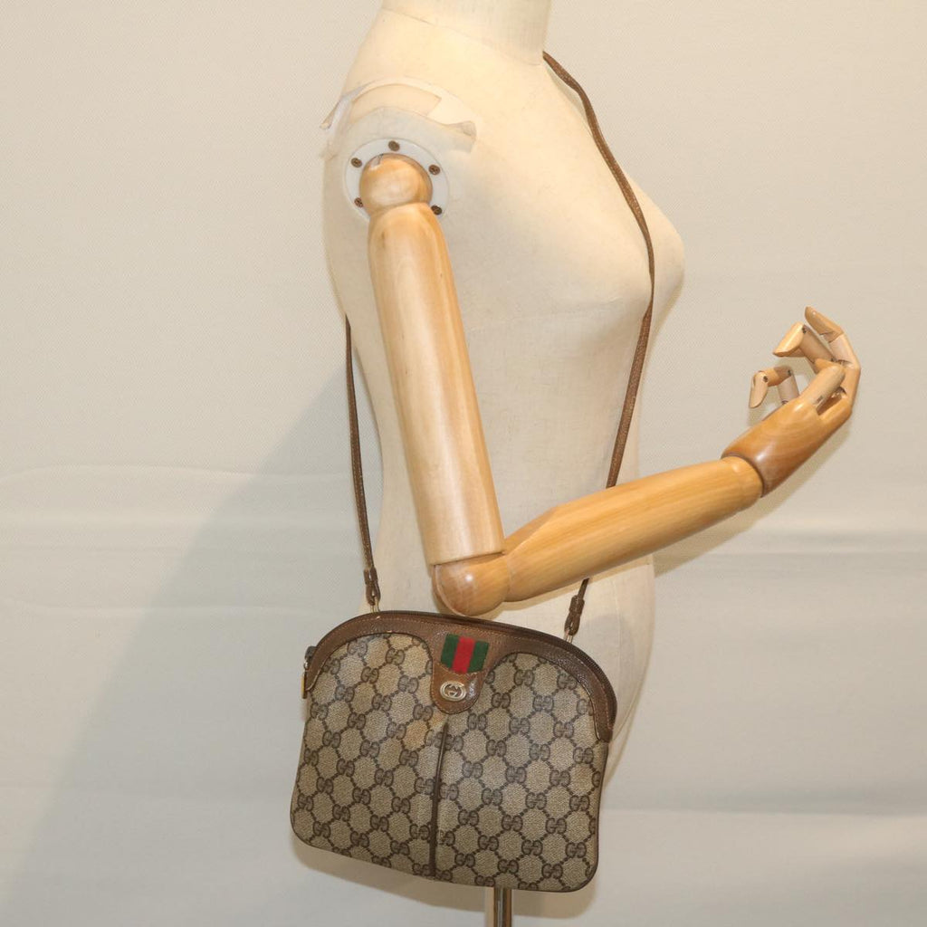 GUCCI GG Supreme Web Sherry Line Shoulder Bag PVC Leather Beige Red yk9505