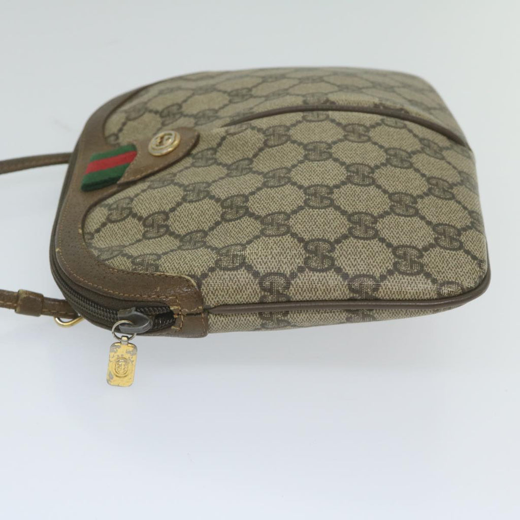 GUCCI GG Supreme Web Sherry Line Shoulder Bag PVC Leather Beige Red yk9505