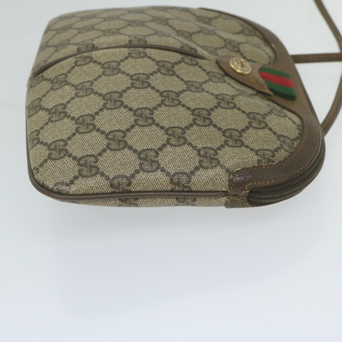 GUCCI GG Supreme Web Sherry Line Shoulder Bag PVC Leather Beige Red yk9505