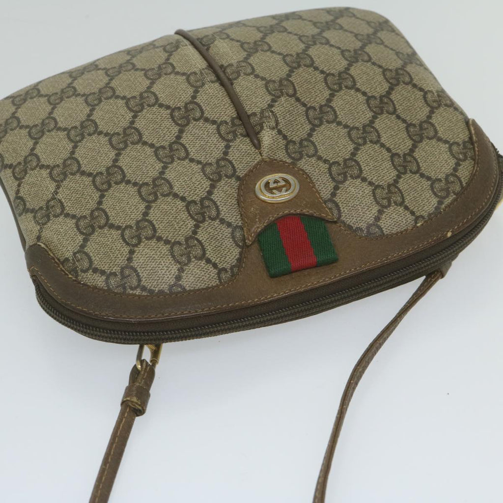 GUCCI GG Supreme Web Sherry Line Shoulder Bag PVC Leather Beige Red yk9505
