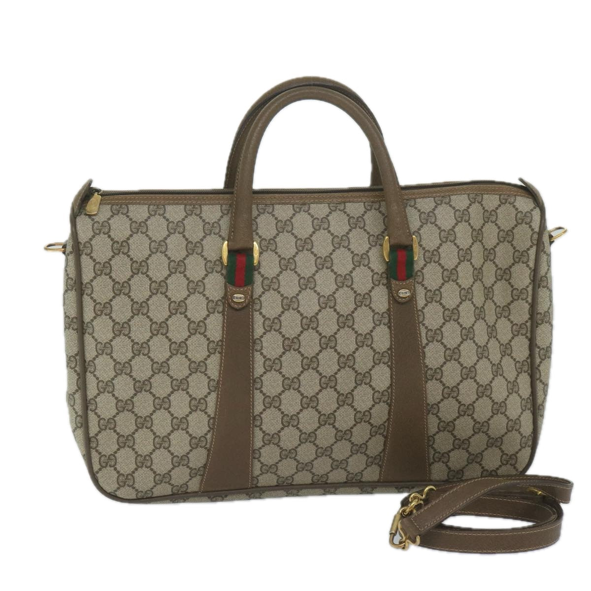 GUCCI GG Supreme Web Sherry Line Boston Bag 2way Beige Red 39 02 041 yk9512