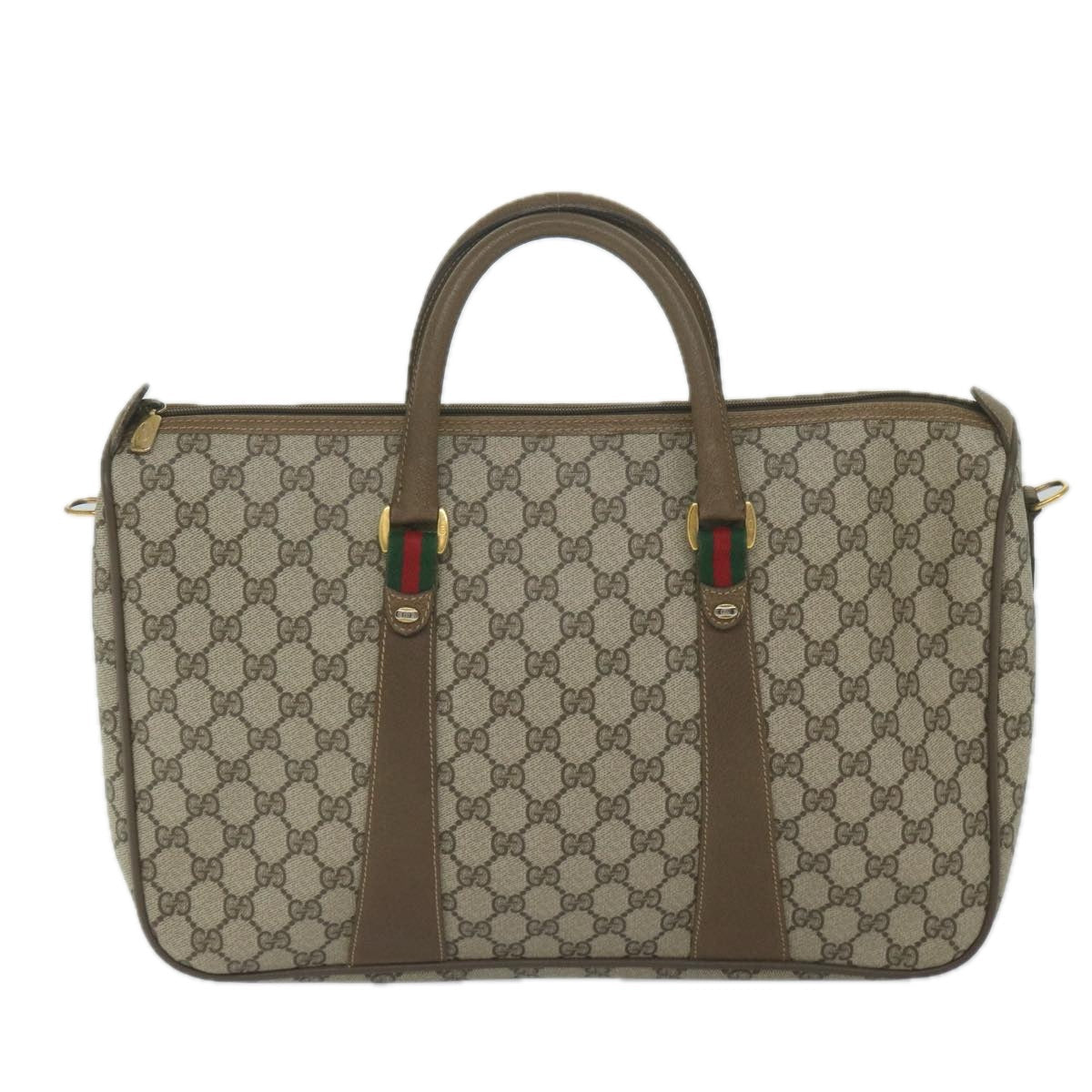 GUCCI GG Supreme Web Sherry Line Boston Bag 2way Beige Red 39 02 041 yk9512