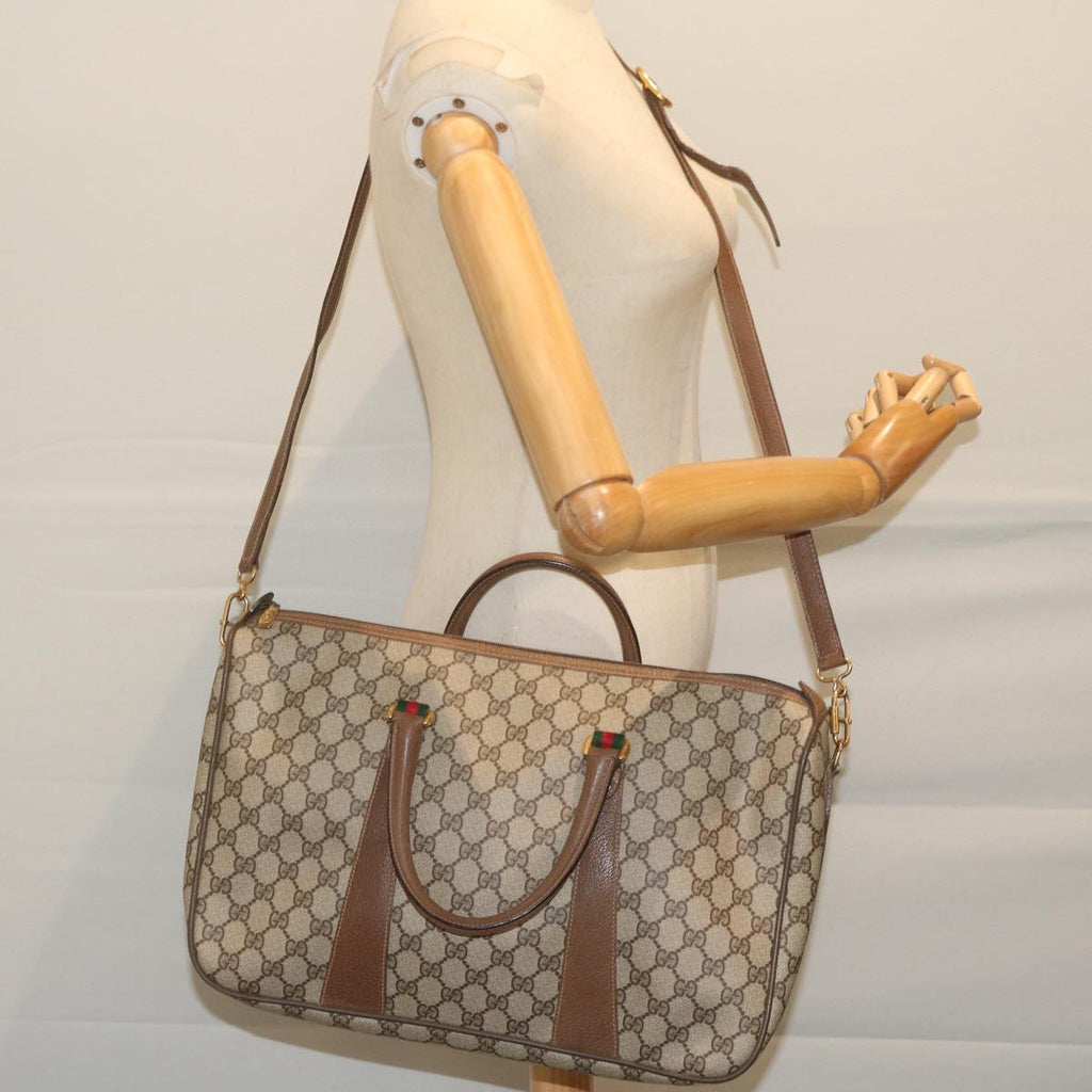 GUCCI GG Supreme Web Sherry Line Boston Bag 2way Beige Red 39 02 041 yk9512