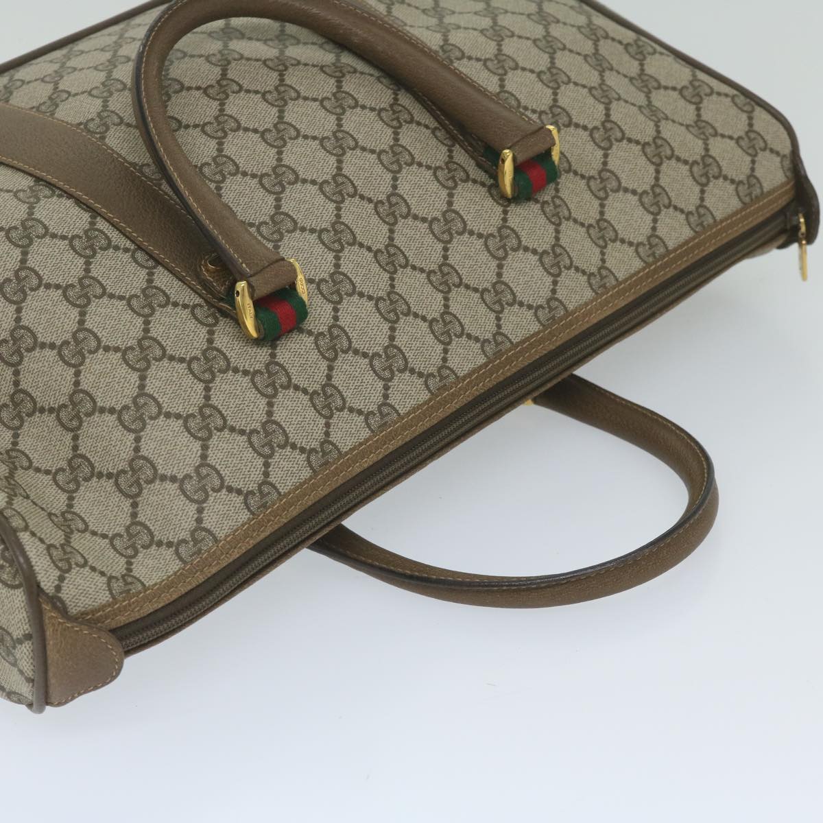 GUCCI GG Supreme Web Sherry Line Boston Bag 2way Beige Red 39 02 041 yk9512