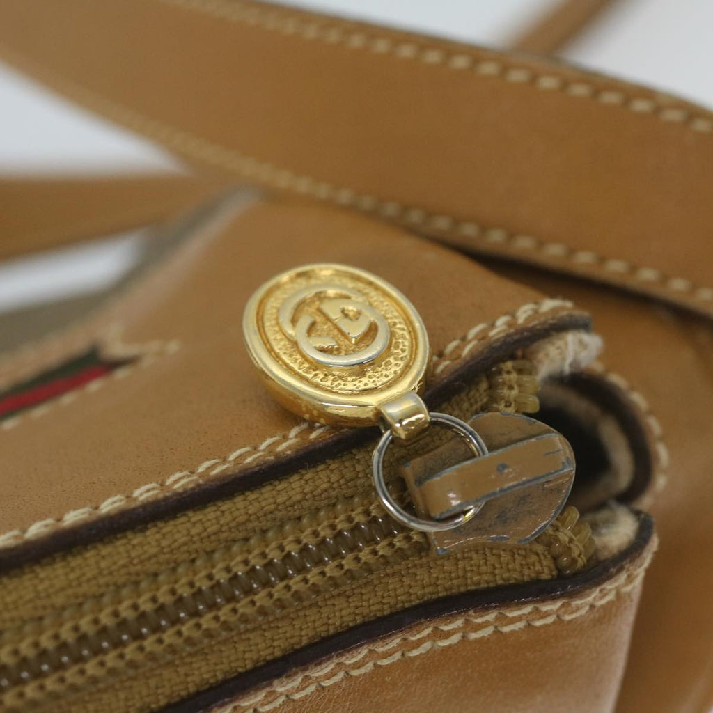 GUCCI Micro GG Canvas Web Sherry Line Shoulder Bag PVC Beige Green yk9514